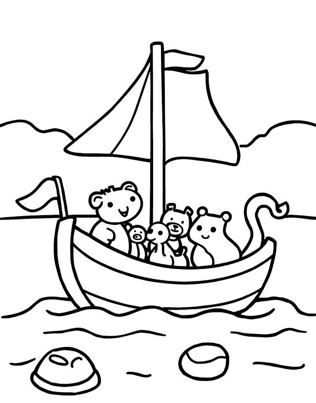 Animals in the boat coloring page Animals in the boat coloring page